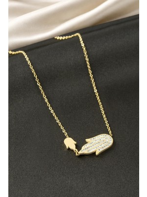 Adata Jewelry Fatma Ana Eli Çelik Taşlı Kolye Sarı