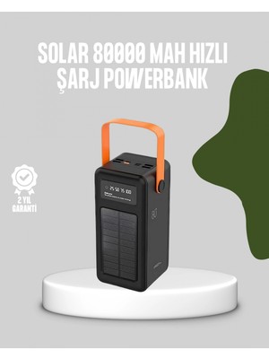 Marsilyan 80000 Mah Solar Powerbank Göstergeli Fenerli Hızlı Şarj Taşınabilir Şarj Cihazı