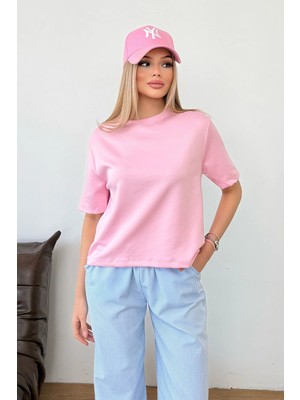 Giysa Kadın Bisiklet Yaka Regular Fit Basic T-Shirt Pembe - MS0001353