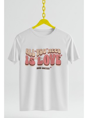 Ontunew Coffee Love Baskılı Retro Vintage Standart Kalıp Bisiklet Yaka Pamuklu Kadın Tshırt