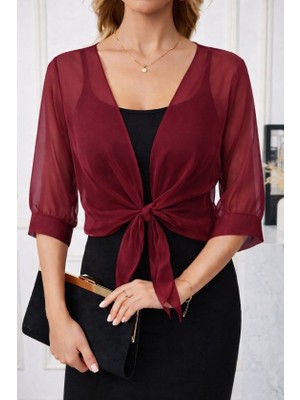 Alyn Wear Kadın Fakir Kollu Önden Bağlamalı Kısa Şifon Bolero Ceket