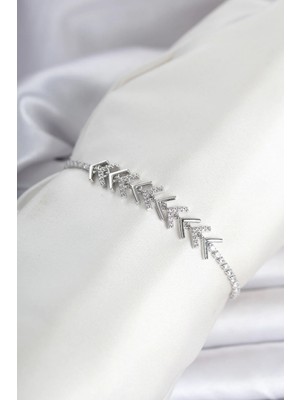 Tegan Pirinç Gümüş Renk Zirkon Taşlı Çavuş Model Su Yolu Kadın Bileklik TG27BB8471