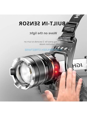 Cekar Store Peak PS-8002 Sensörlü Zoomlu Fesyonel 3000 Lümen X50 LED Usb'li Şarjlı Kafa Lambası          [ A+++]
