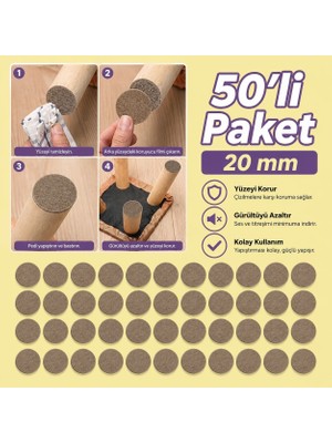 Karapolat Yapı Yapışkanlı Yuvarlak Keçe Masa Sandalye Parke Zemin Ayak Koruyucu Kaydırmaz 20MM Keçesi(50'li Paket)