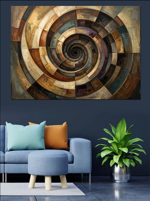 Artmeg Modern Spiral Taş ve Ahşap Dokusu Dekoratif Kanvas - Mdf Ahşap Tablo