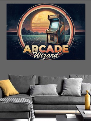 Artmeg Arcade Wizard Retro Oyun Makinesi Dekoratif Kanvas - Mdf Ahşap Tablo