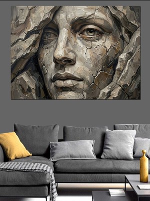 Artmeg Kayadan Yontulmuş Ağlayan Yüz Heykeli Dekoratif Kanvas - Mdf Ahşap Tablo