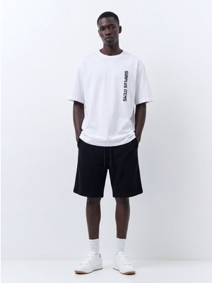 LTB Minimal Yazı Slogan Baskılı Relaxed Beyaz T-Shırt