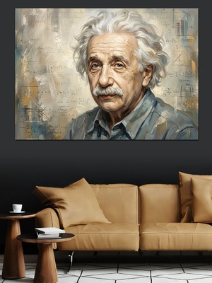 Tablomega Albert Einstein Karakalem Sanatsal Portre Dekoratif Kanvas - Mdf Ahşap Tablo