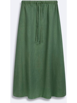 LTB Beli Lastikli Midi Yeşil Etek