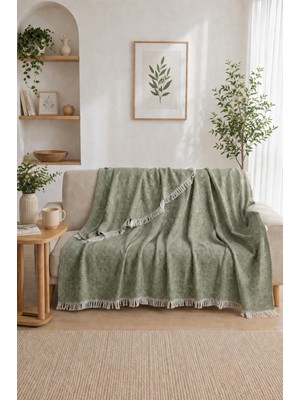 Siena Haki Yeşil Koltuk Örtüsü Şalı 170X210 cm Saçaklı