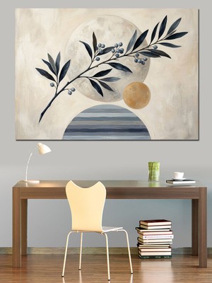 Tablomega Minimalist Zeytin Dalı ve Daireler Dekoratif Kanvas - Mdf Ahşap Tablo