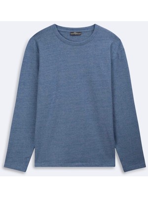 LTB Uzun Kollu Sıfır Yaka Basic Mavi Sweatshırt