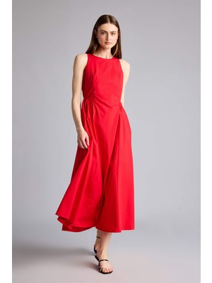 DeFacto Fitted Halter Yaka Poplin Kolsuz Midi Elbise H4575AX26SM