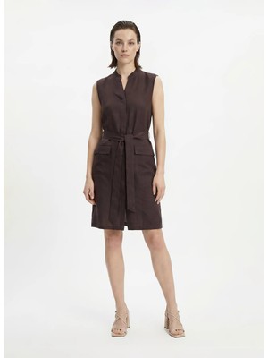 Fabrika Kahve Kadın Kaçık Yaka Regular Fit Elbise F6SL-ELB0346