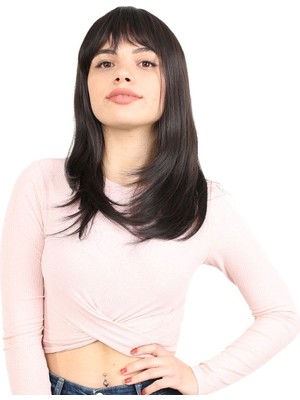 Renas Store Düz Perçemli Orta Boy Fiber Sen Peruk / Kahverengi
