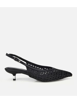 Hotiç Kadın Siyah Örgü Detaylı Mini Topuklu Stiletto