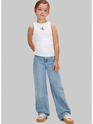 Calvin Klein Beyaz Kız Çocuk Baskılı T-Shirt LVCKSJB10GYAF