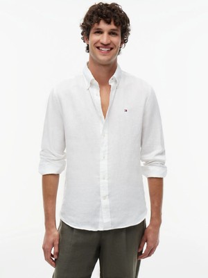 Tommy Hilfiger Beyaz Erkek Gömlek MW0MW41530YBR_PIGMENT Dyed Lı Solıd