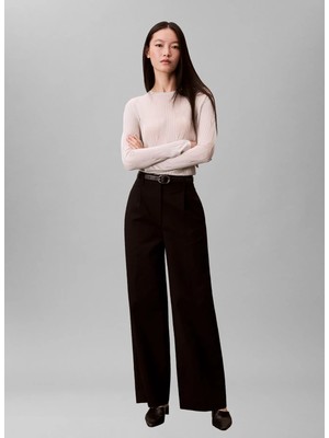 Calvin Klein Krem Kadın Düz Standart Triko Kazak Shıny Cable Crewneck Sweater