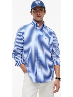 Tommy Hilfiger Mavi Erkek Çizgili Gömlek MW0MW424340A4_BEST Level Stp Classı