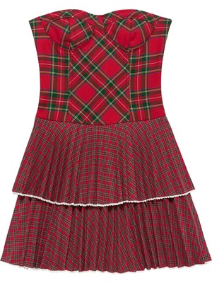 Tommy Jeans Kırmızı Kadın Straplez Standart Elbise Tg Tartan Bustıer Dress