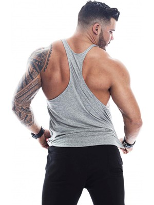 Ghedto Erkek Gri Power Fitness Gym Tank Top Slimfit Kesim Yumuşak Kumaşlı Sporcu Atleti