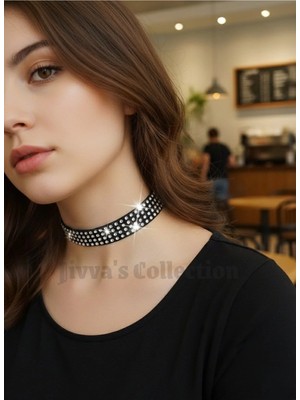 Jivva's Collection Siyah Taşlı Choker Kolye. Özel Tasarım