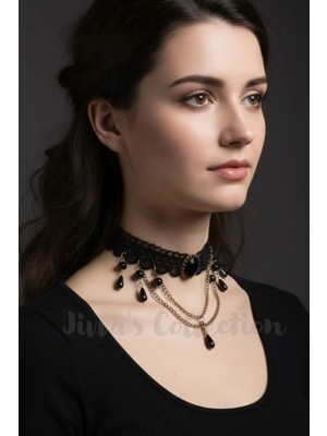 Jivva's Collection Gotik Siyah Dantel Kolye. Dantel Choker Kolye Ayarlanabilir Zincir.