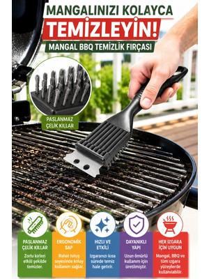 Open Home Concept Mangal Bbq Temizlik Fırçası Paslanmaz Çelik Kıllı Izgara Temizleme Fırçası Ergonomik
