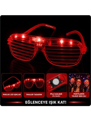 tp LED Işıklı Panjur Parti Gözlüğü Kırmızı Renk Gözlük