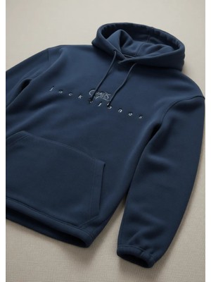 Jack & Jones Erkek Mavi Kapüşonlu Sweatshirt 12242470-Blue Düz Desen Rahat Kesim Yaz Sezonu