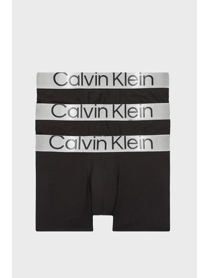 Calvin Klein Logolu 3'lü Pamuklu Boxer Erkek İçin Elastik Bel Bantlı Siyah Konforlu Tasarım