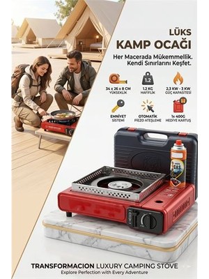 SHC4200 Çantalı Kirmizi Portatif Kamp Ocağı + 1 x Kartuş Piknik Ocağı Otomatik Ateşlemeli 723183