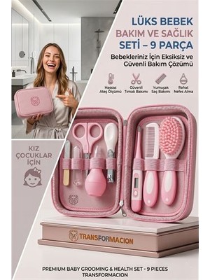 SHC4200 Pembe 9 Parça Bebek Bakım Seti Yenidoğan Hediye Kiti (Tırnak Makası Ateş Ölçer) 723161