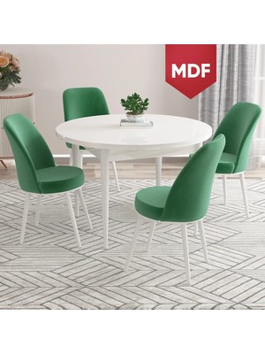 Canisa Concept Kea Serisi MDF Yuvarlak Beyaz Mutfak Masa Takımı ve 4 Babyface Sandalye