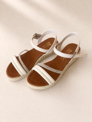 Mergenshoes Srg S29 Bej Günlük Taşlı Kadın Sandalet Ayakkabı