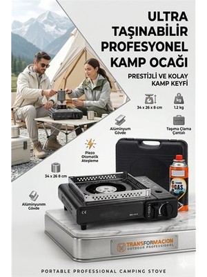 SHC4200 Çantalı Si̇yah Portatif Kamp Ocağı + 1 x Kartuş Piknik Ocağı Otomatik Ateşlemeli 723182