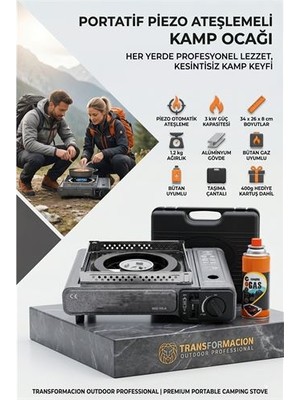 SHC4200 Çantalı Gri̇ Portatif Kamp Ocağı + 1 x Kartuş Piknik Ocağı Otomatik Ateşlemeli 723181