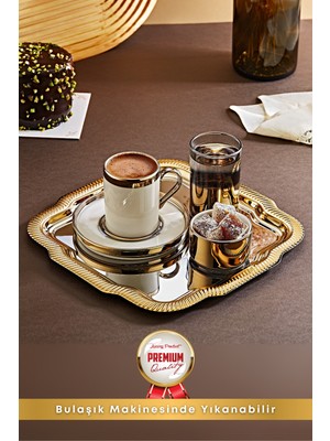 Belirtilmemiş Kahve Fincanı Tepsili Gold Porselen Fincan Seti Damat Kahvesi-Söz Nişan Türk Kahvesi