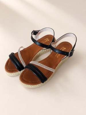 Mergenshoes Srg S29 Siyah Günlük Taşlı Kadın Sandalet Ayakkabı