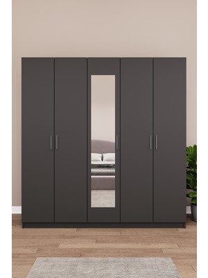 Asra Trend Lüks 5 Kapaklı Çekmeceli Gardırop %100 MDF Askılı Aynalı Düzenleyici Elbise Dolabı G-04