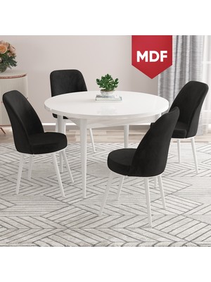 Canisa Concept Kea Serisi MDF Yuvarlak Beyaz Mutfak Masa Takımı  ve 4 Babyface Sandalye