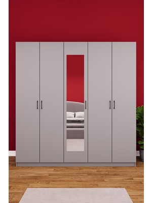 Asra Trend Lüks 5 Kapaklı Çekmeceli Gardırop %100 MDF Askılı Aynalı Düzenleyici Elbise Dolabı G-04