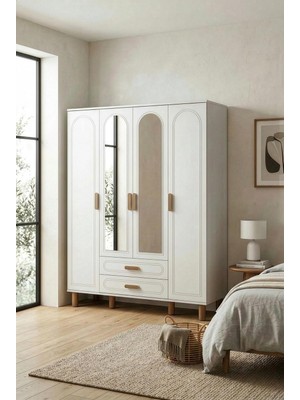 İNDEPPO Bohem 4 Kapaklı 2 Çekmeceli Gardırop (160 cm - Aytaşı)