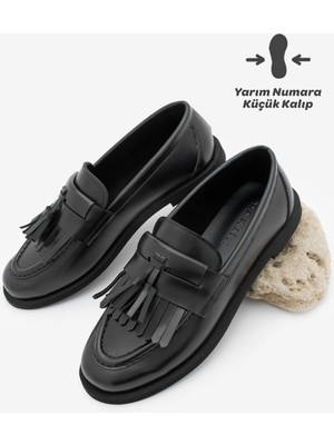 Marjin Kadın Loafer Püsküllü Günlük Ayakkabı Petlin Siyah