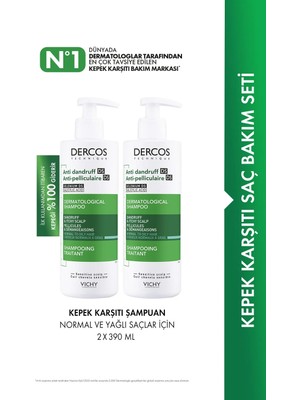 Dercos Anti-Dandruff Normal ve Yağlı Saçlar Için Kepeğe Karşı Etkili Bakım Şampuanı 390 ml X2