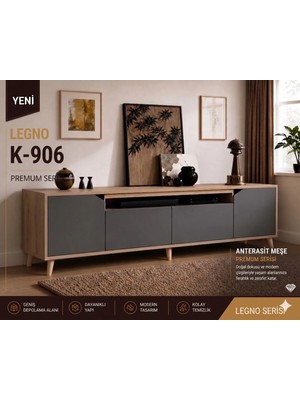 VM VERTEX MOBİLYA Legno Premium 180CM Konsol Safir Meşe-Antrasit