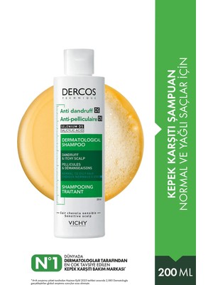 Vichy Dercos Kepekli Saçlar İçin 200 ml Normal/Yağlı Şampuan Kepek Karşıtı Etki Sağlar K3622
