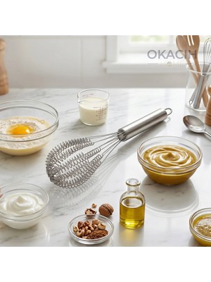 Okacih Spiramix Pro Paslanmaz Çelik Yaylı Çırpıcı – Profesyonel Mutfak Telli Karıştırıcı, Sos Yumurta Krema Çırpma Aparatı